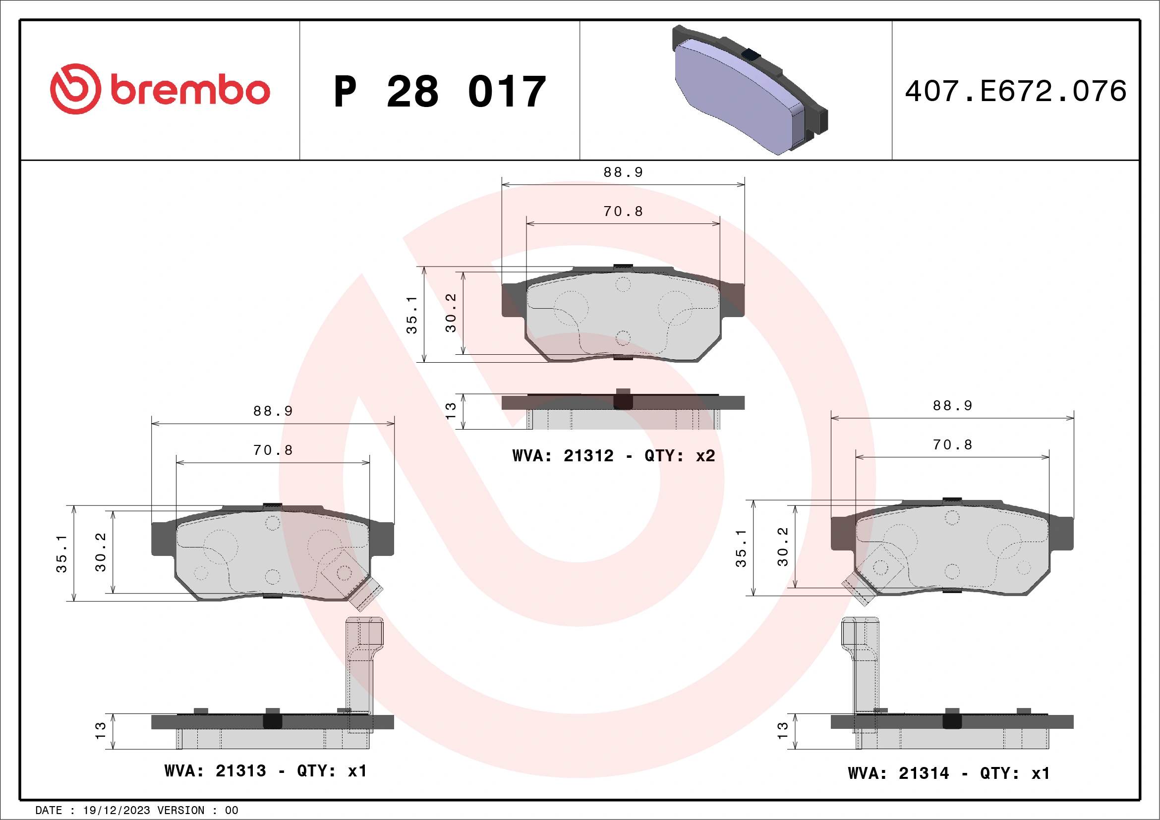 Brake Pad Set, disc brake PRIME LINE P 28 017