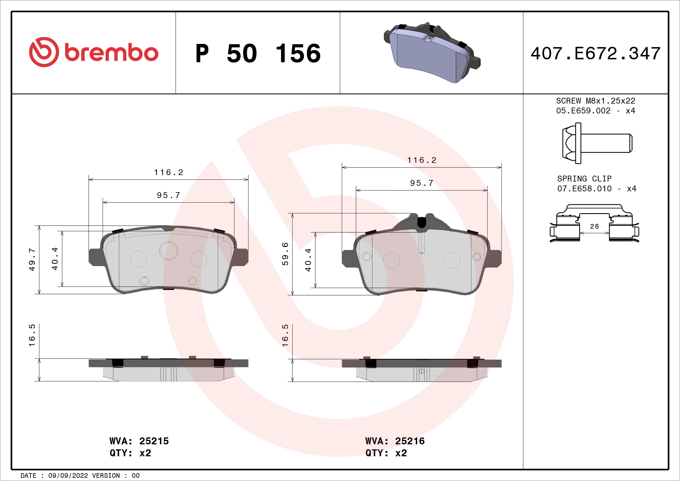 Brake Pad Set, disc brake PRIME LINE P 50 156