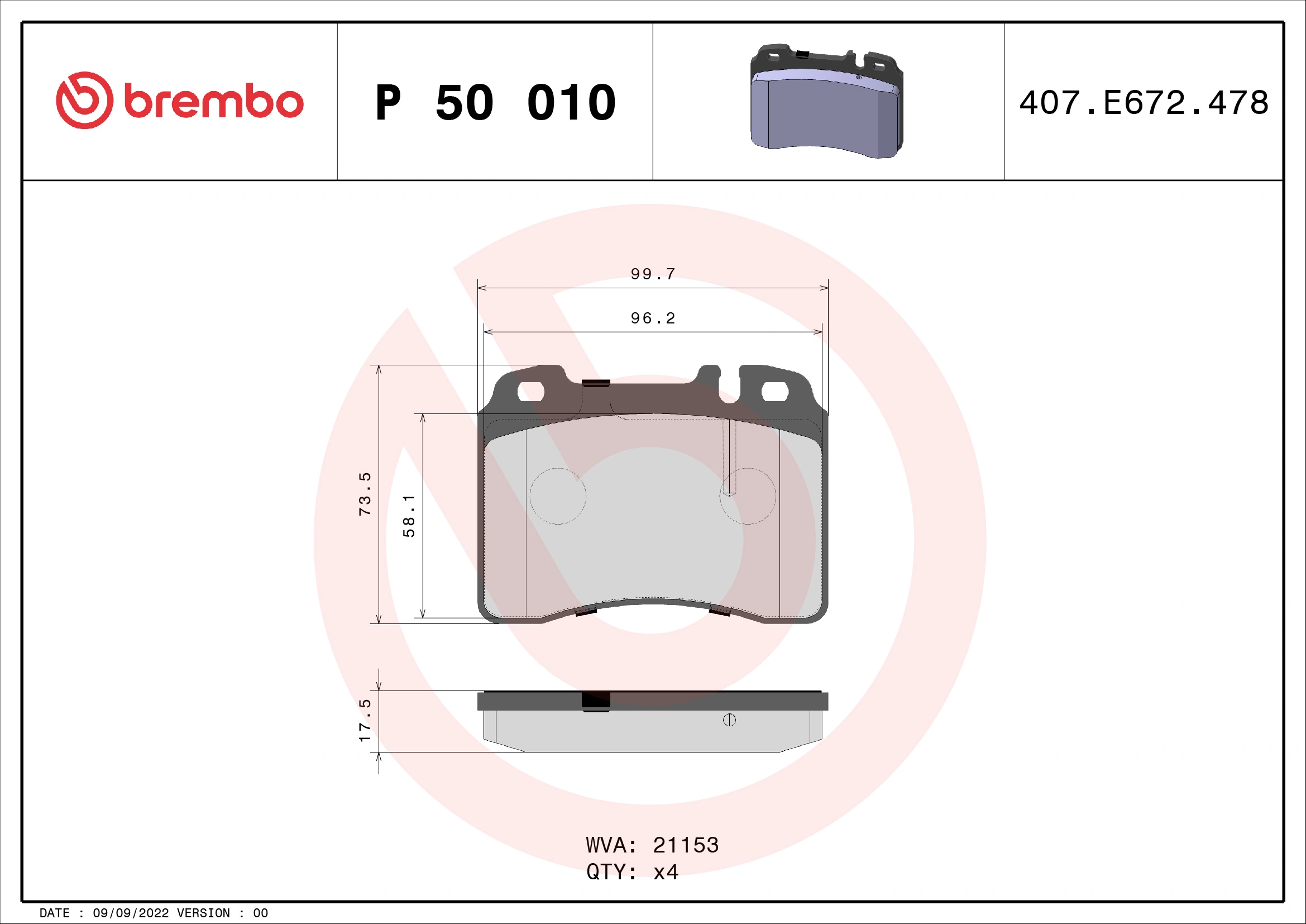 Brake Pad Set, disc brake PRIME LINE P 50 010