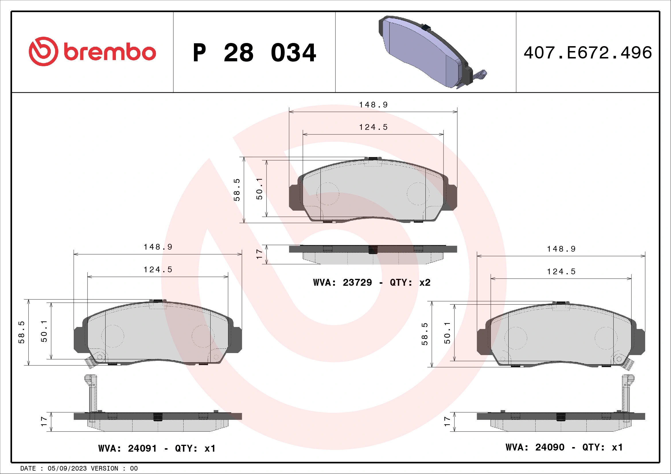 Brake Pad Set, disc brake PRIME LINE P 28 034