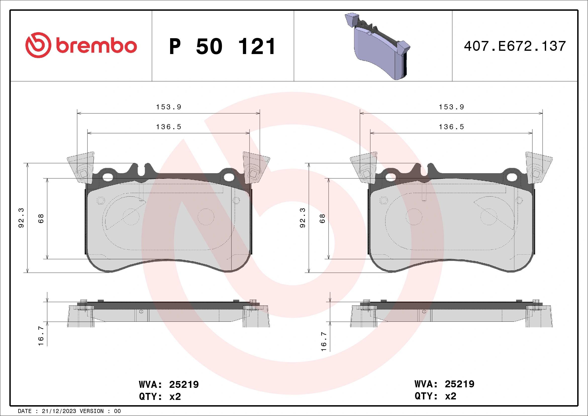 Brake Pad Set, disc brake PRIME LINE P 50 121