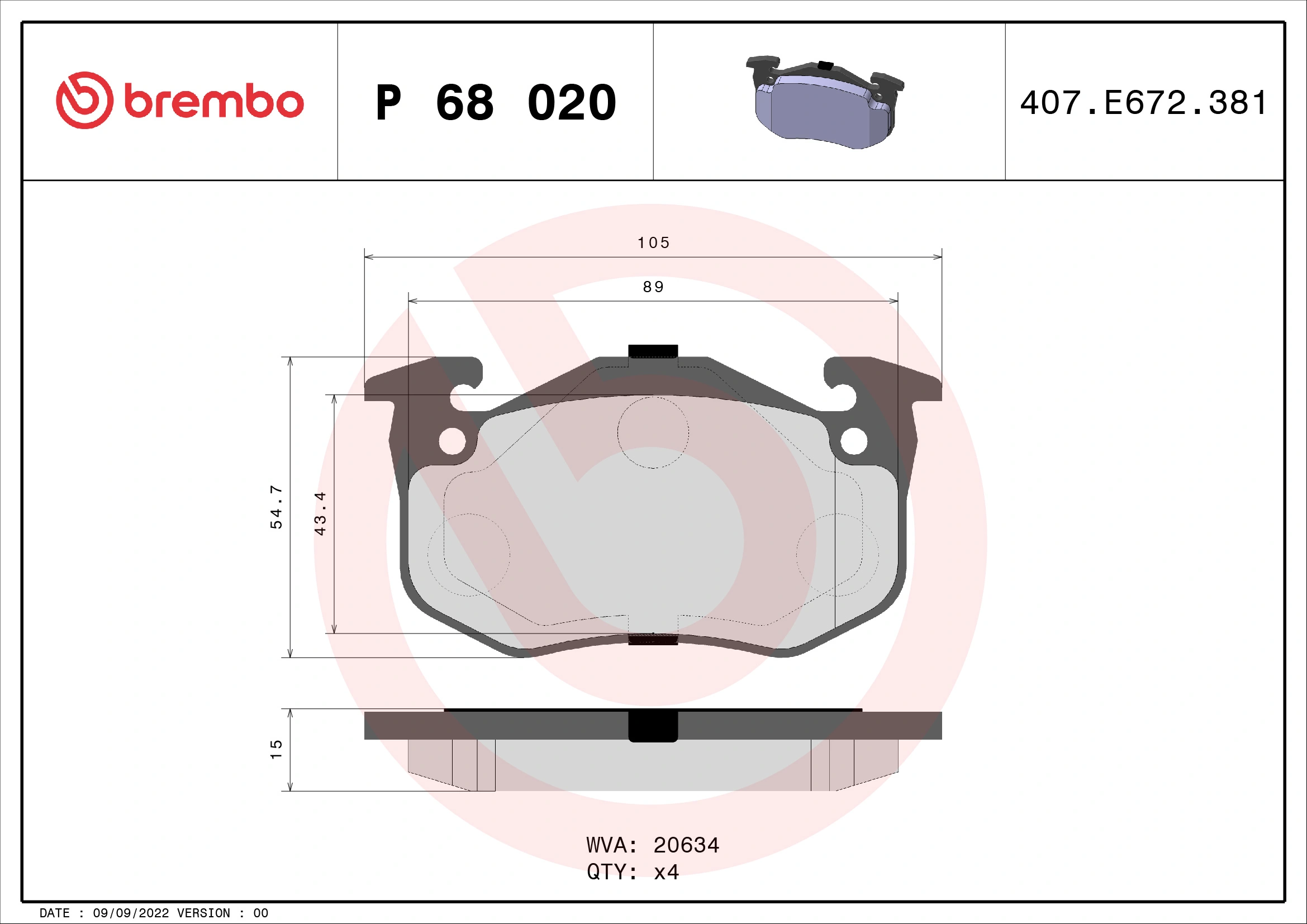 Brake Pad Set, disc brake PRIME LINE P 68 020