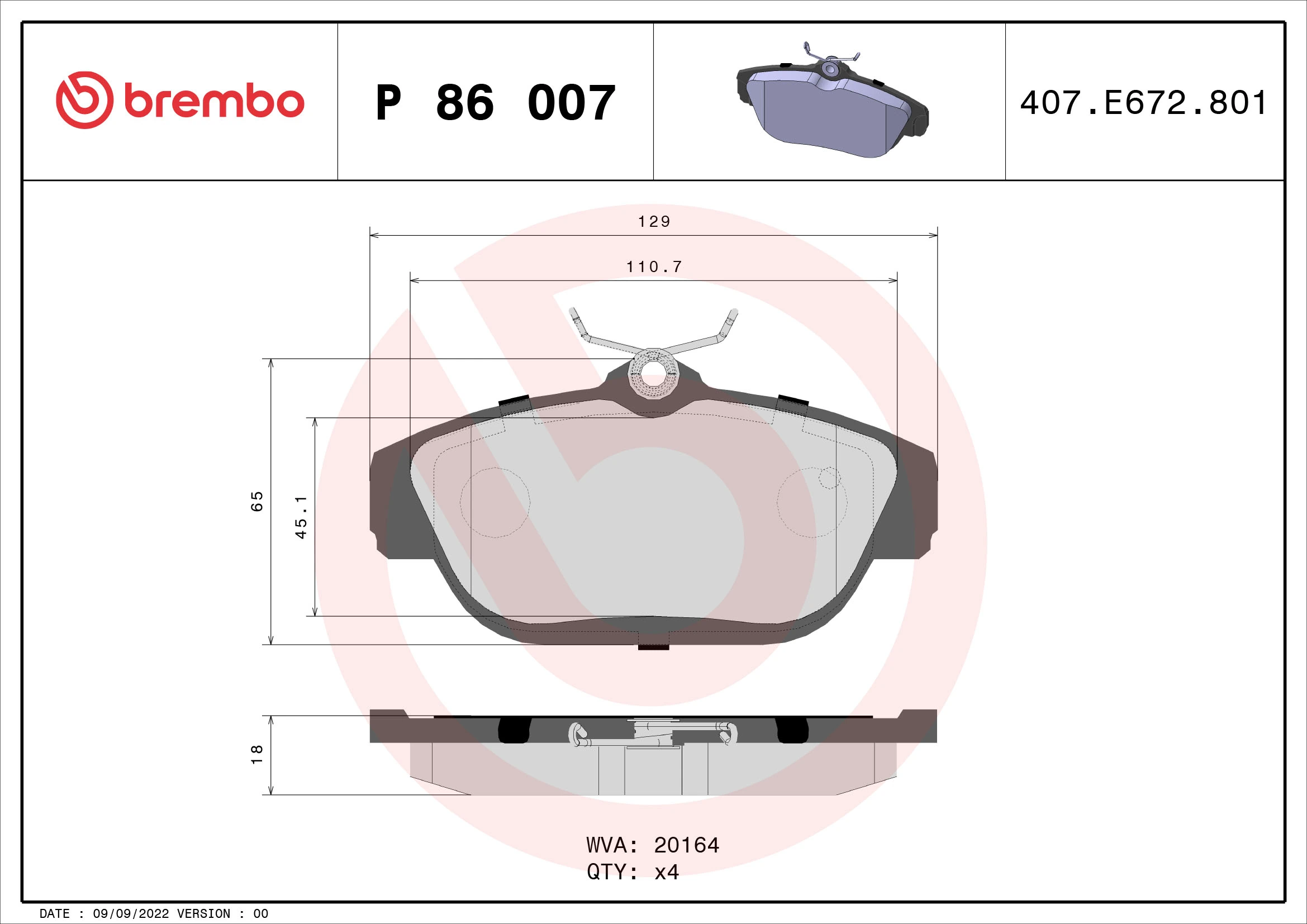 Brake Pad Set, disc brake PRIME LINE P 86 007