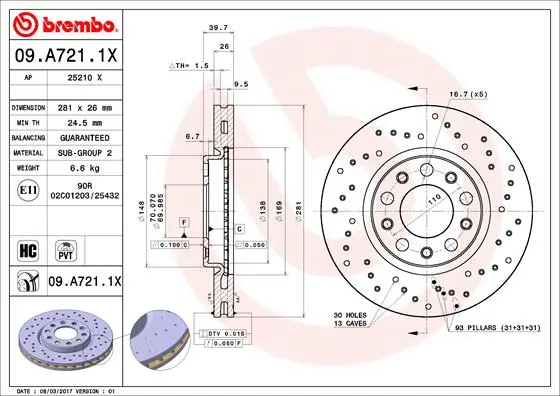 Brake Disc XTRA LINE - Xtra 09.A721.1X