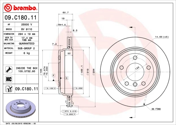 Brake Disc PRIME LINE - UV Coated 09.C180.11