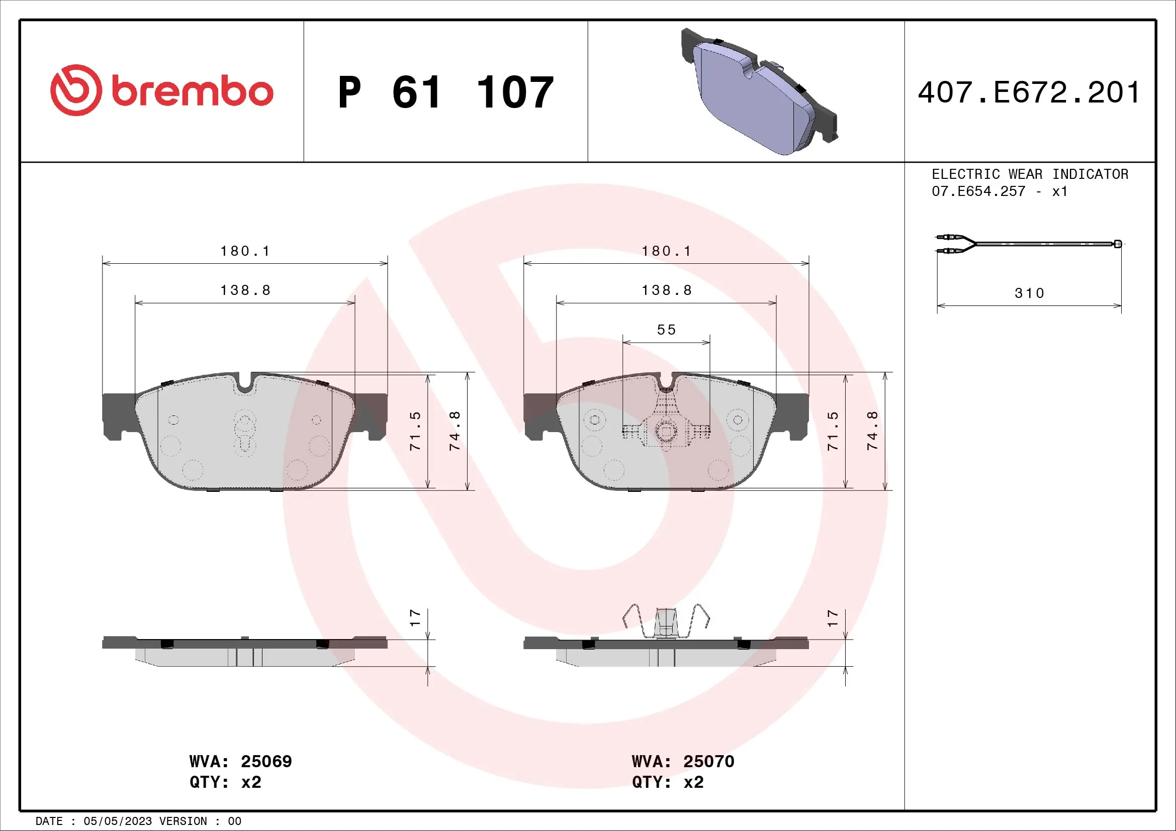 Brake Pad Set, disc brake PRIME LINE P 61 107