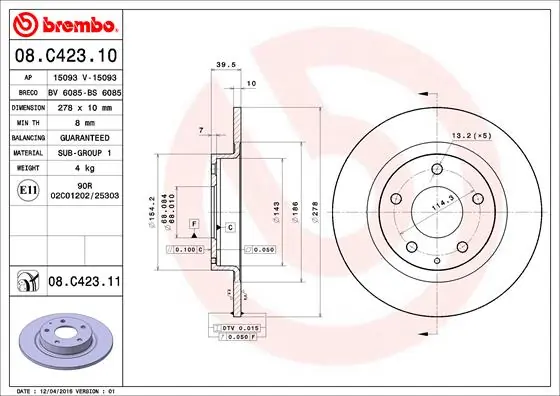 Brake Disc PRIME LINE - UV Coated 08.C423.11