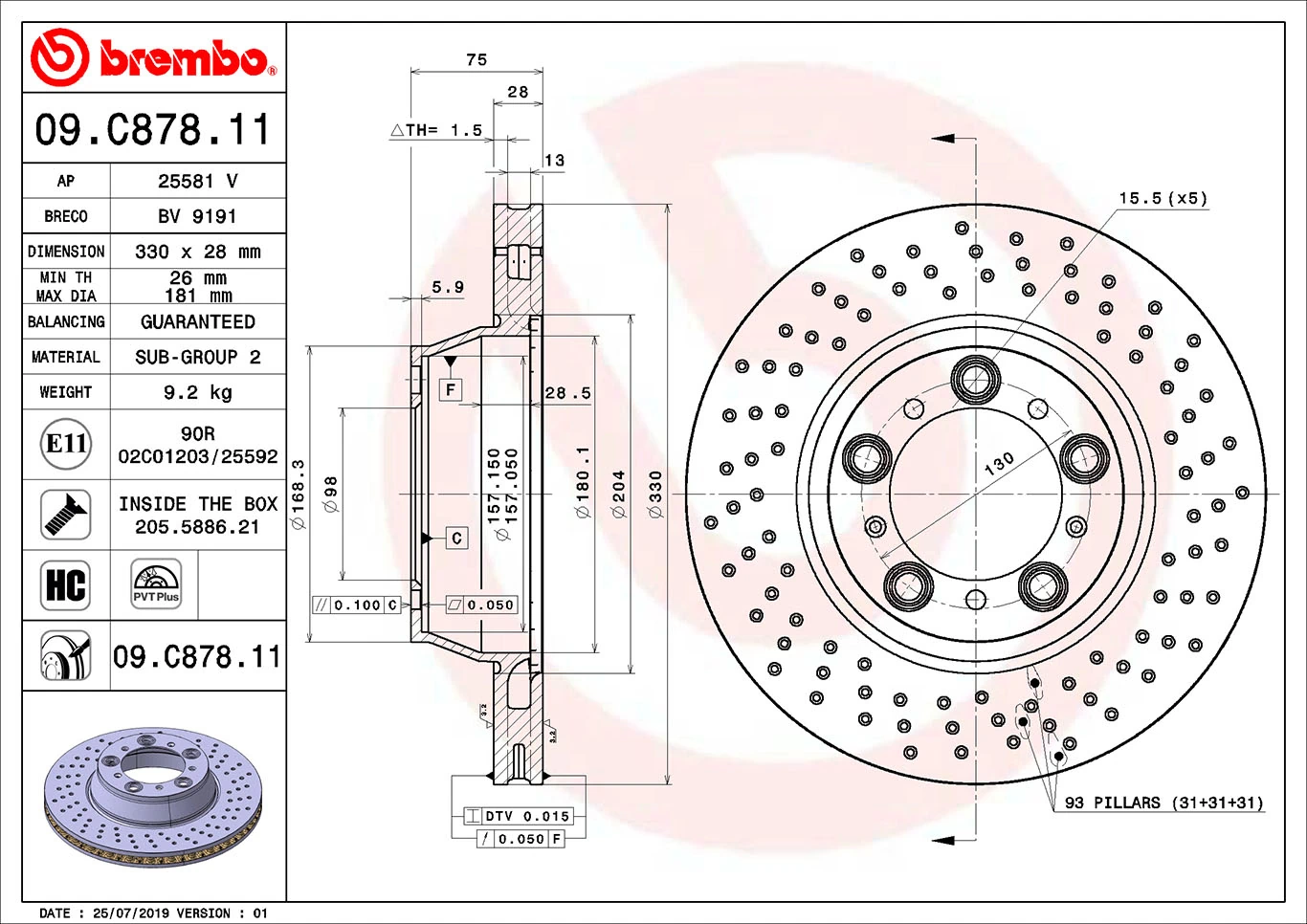 Brake Disc PRIME LINE - UV Coated 09.C878.11