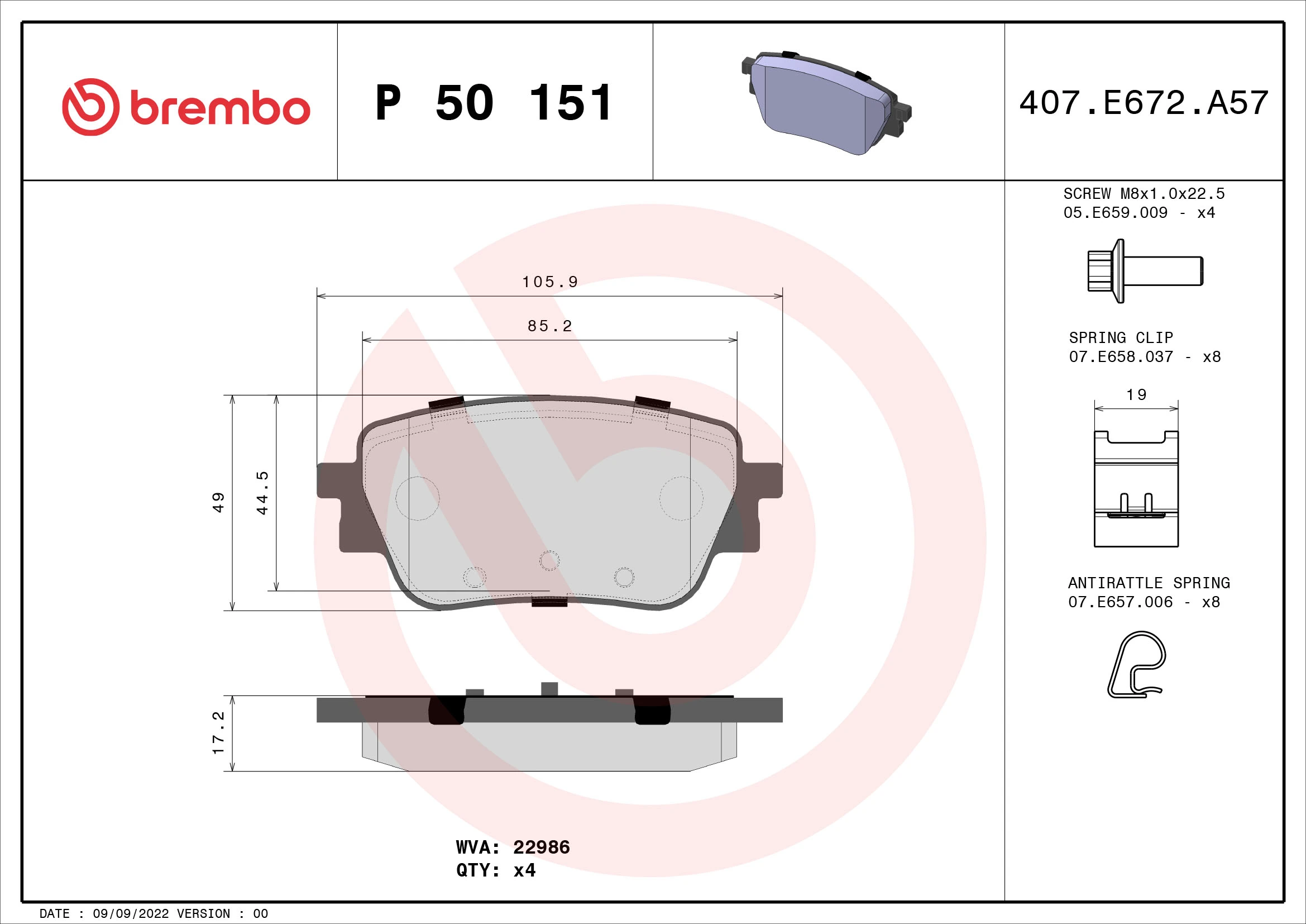 Brake Pad Set, disc brake PRIME LINE P 50 151