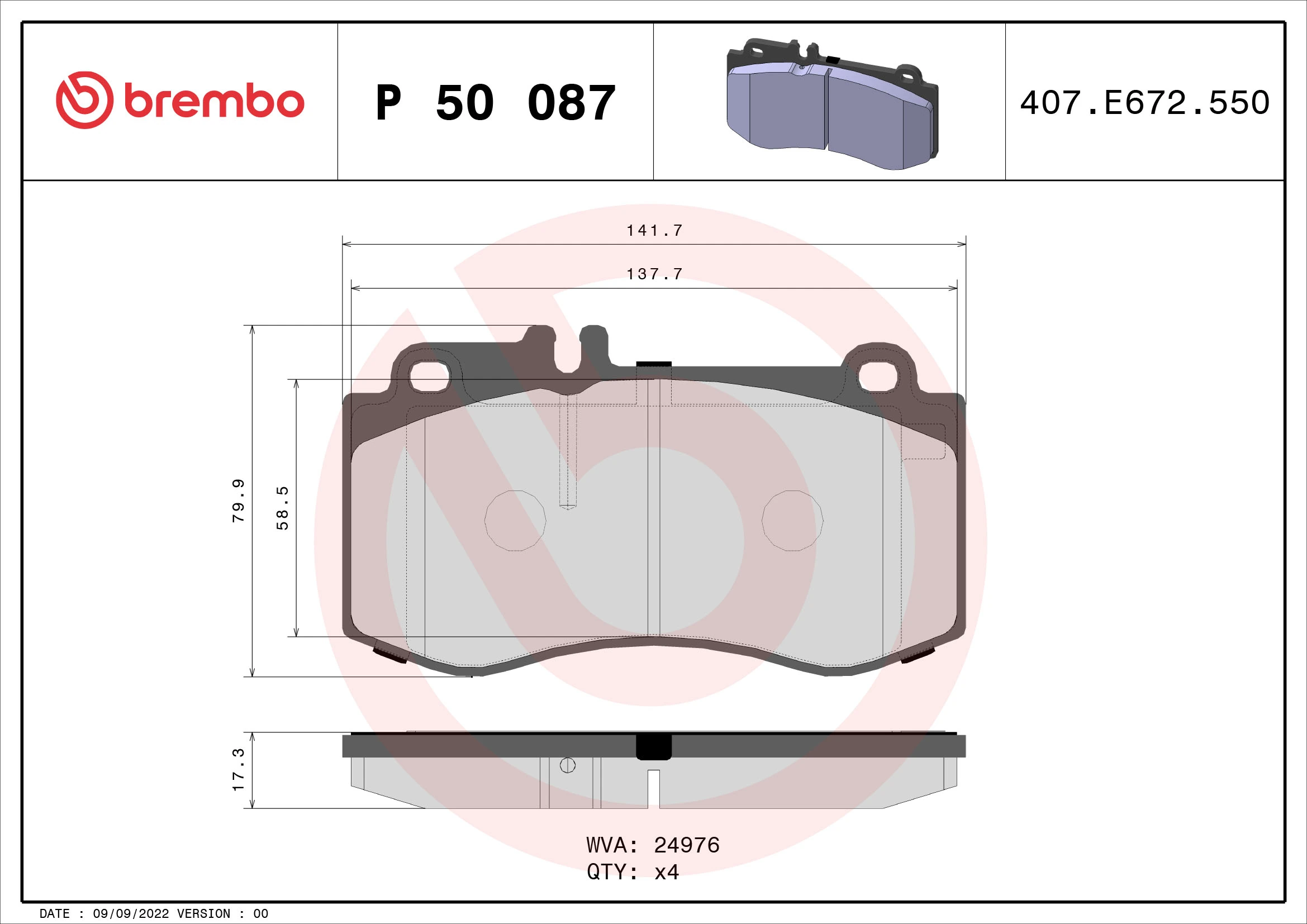 Brake Pad Set, disc brake PRIME LINE P 50 087