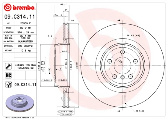Brake Disc PRIME LINE - UV Coated 09.C314.11