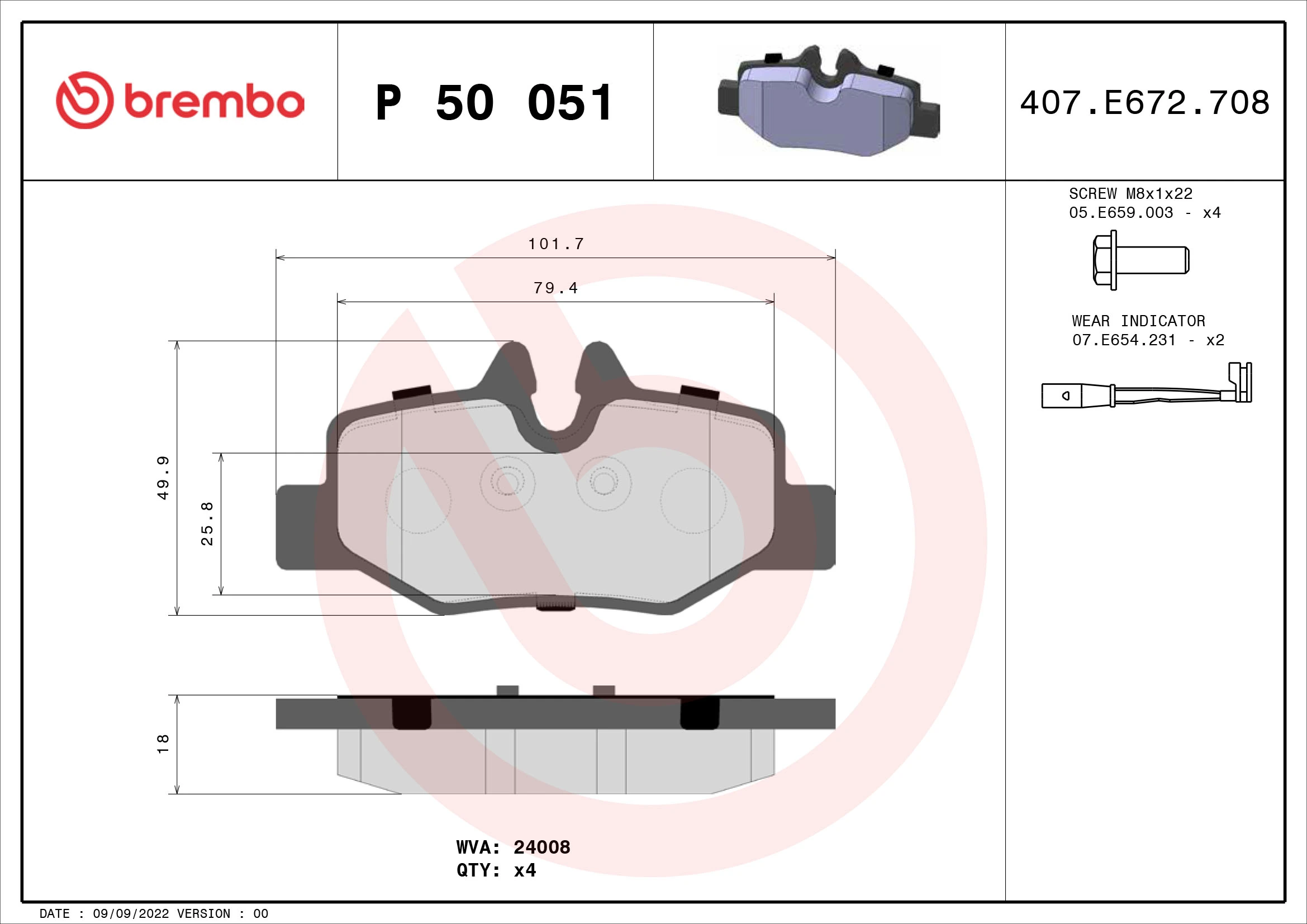 Brake Pad Set, disc brake PRIME LINE P 50 051