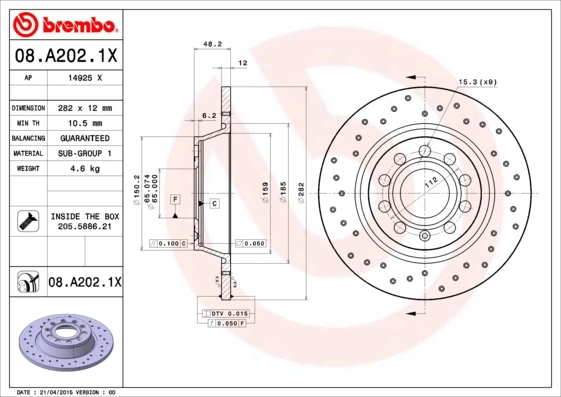 Brake Disc XTRA LINE - Xtra 08.A202.1X