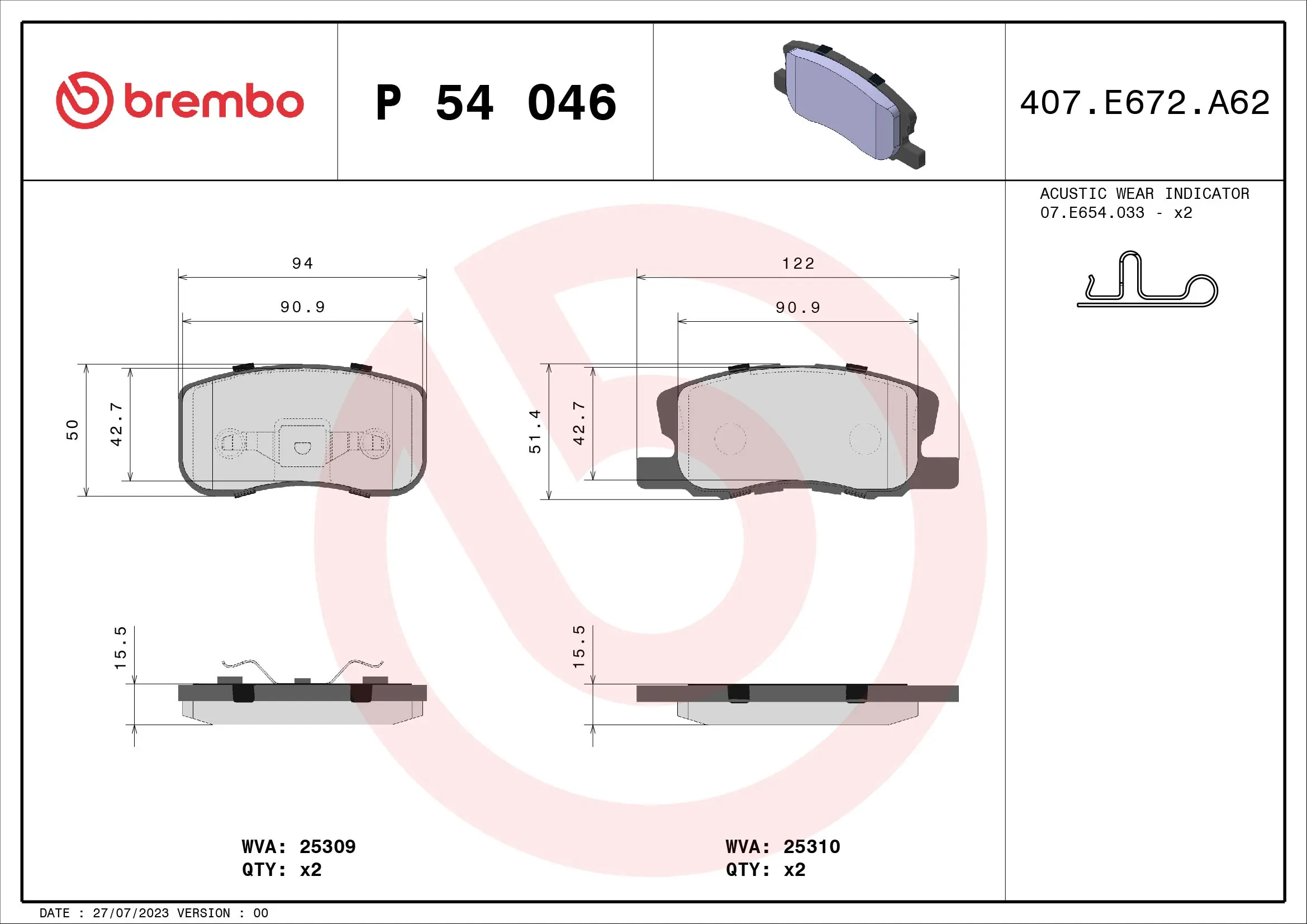Brake Pad Set, disc brake PRIME LINE P 54 046