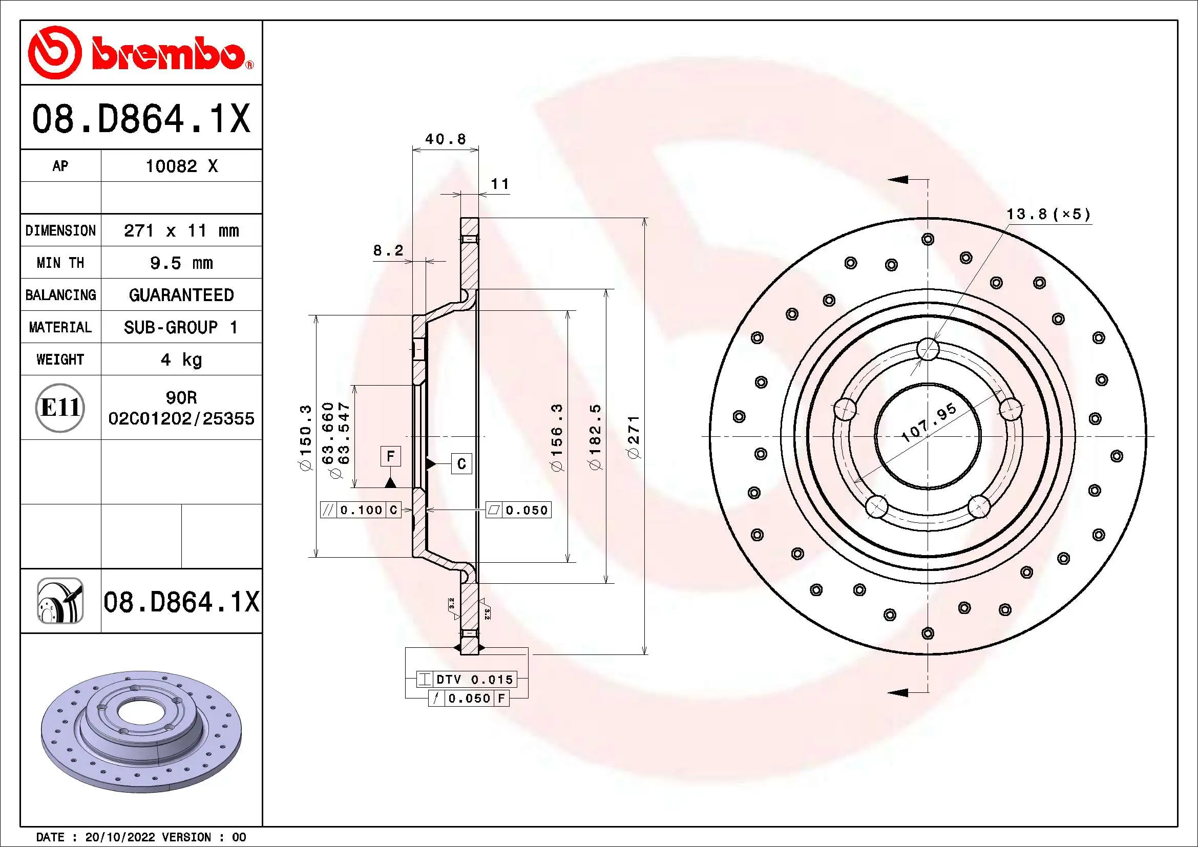 Brake Disc XTRA LINE - Xtra 08.D864.1X