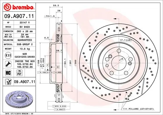 Brake Disc PRIME LINE - UV Coated 09.A907.11