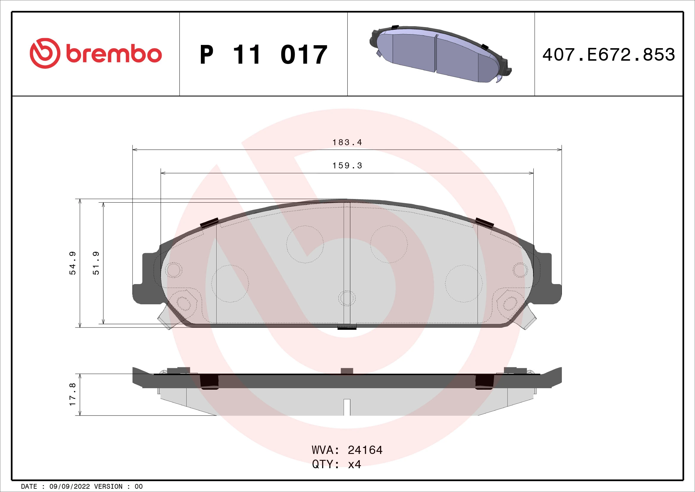 Brake Pad Set, disc brake PRIME LINE P 11 017