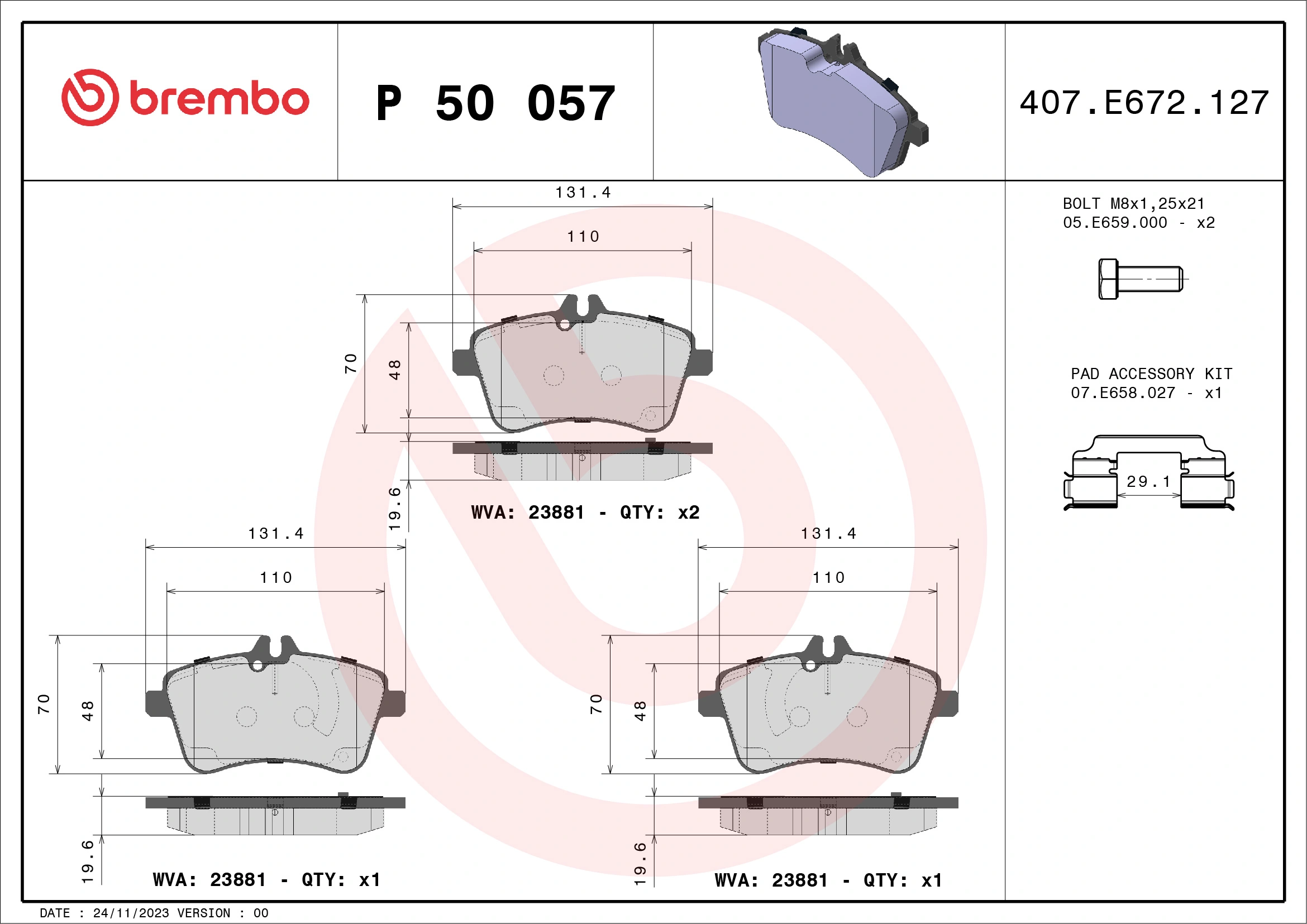 Brake Pad Set, disc brake PRIME LINE P 50 057