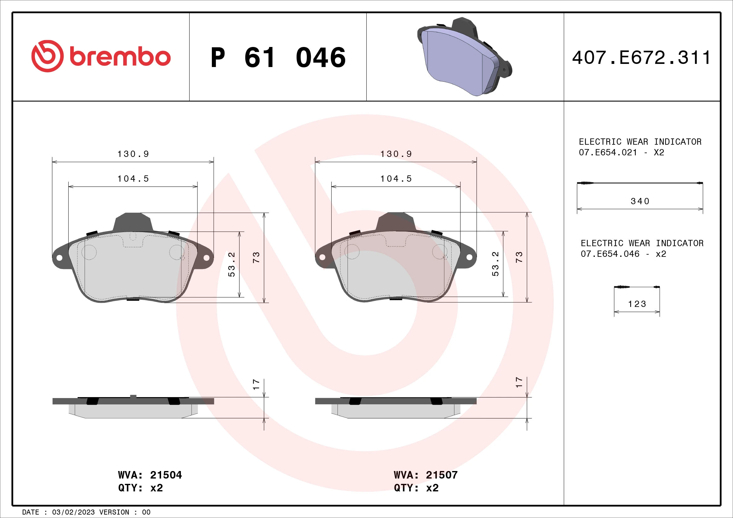 Brake Pad Set, disc brake PRIME LINE P 61 046