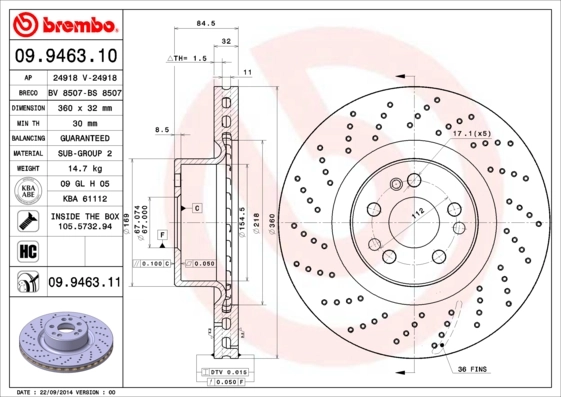Brake Disc PRIME LINE - UV Coated 09.9463.11