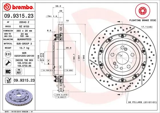 Brake Disc PRIME LINE - Floating 09.9315.23