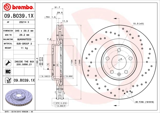 Brake Disc XTRA LINE - Xtra 09.B039.1X