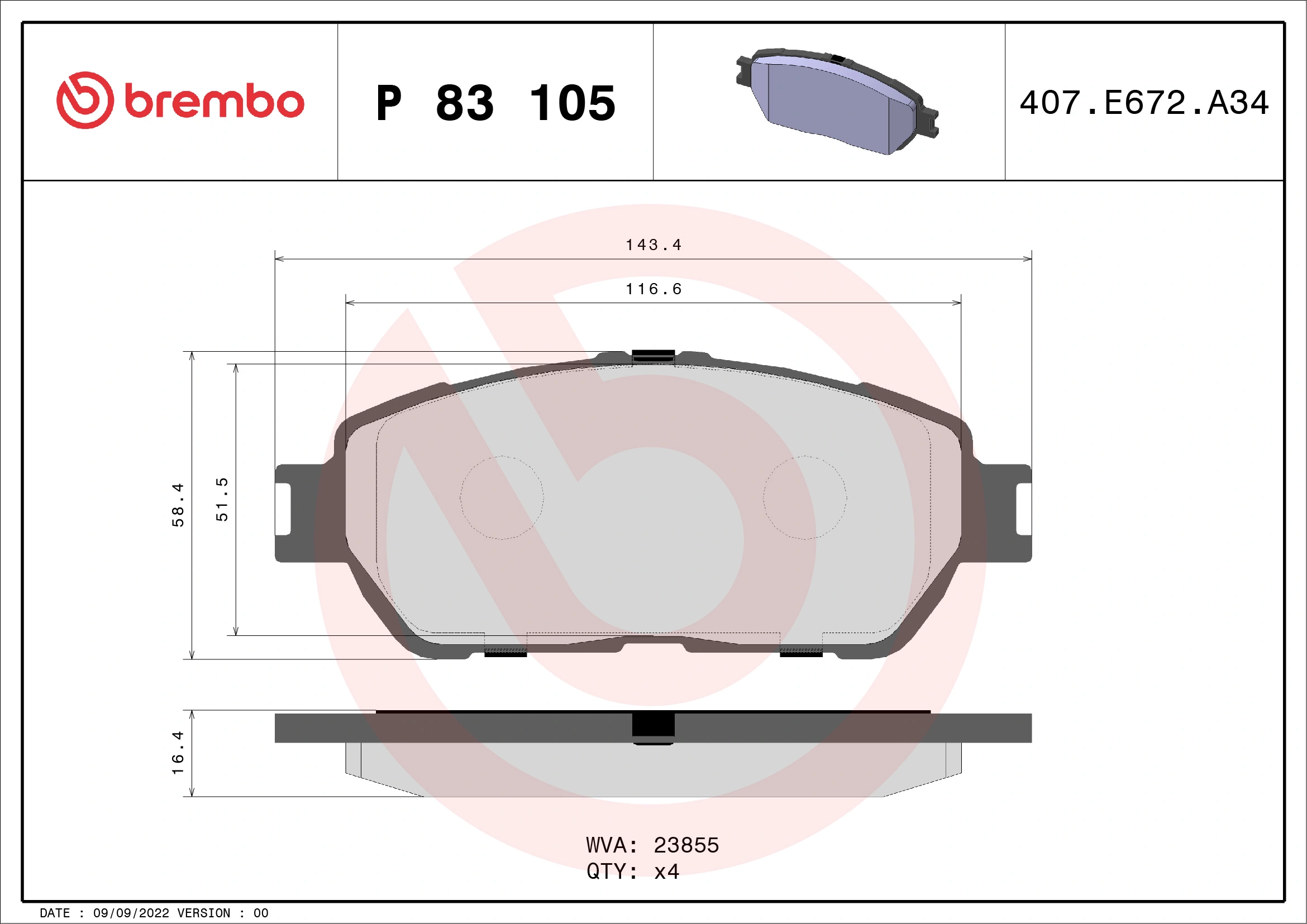 Brake Pad Set, disc brake PRIME LINE P 83 105