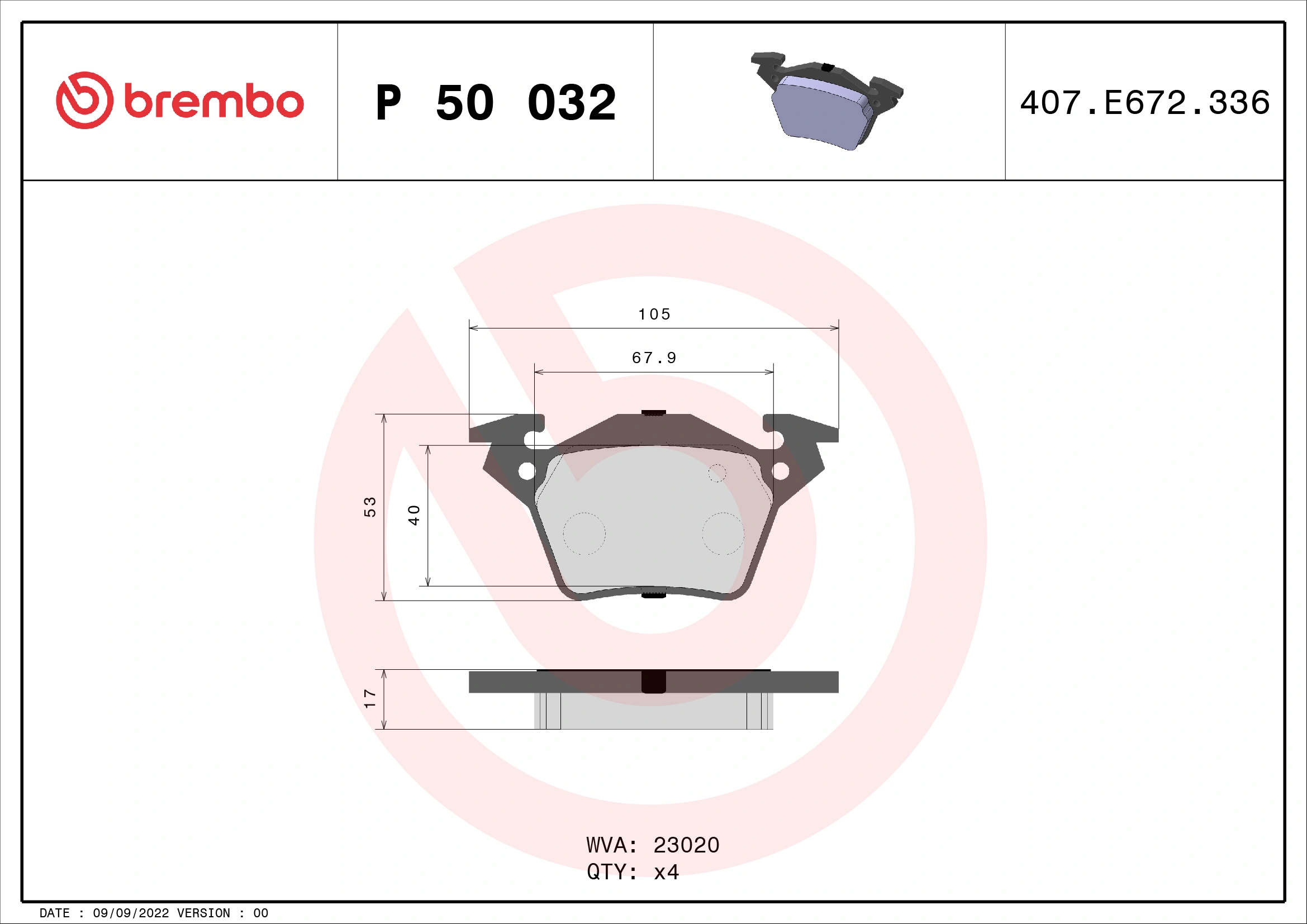 Brake Pad Set, disc brake PRIME LINE P 50 032