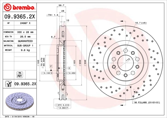 Brake Disc XTRA LINE - Xtra 09.9365.2X