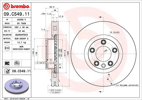 Brake Disc PRIME LINE - UV Coated 09.C549.11