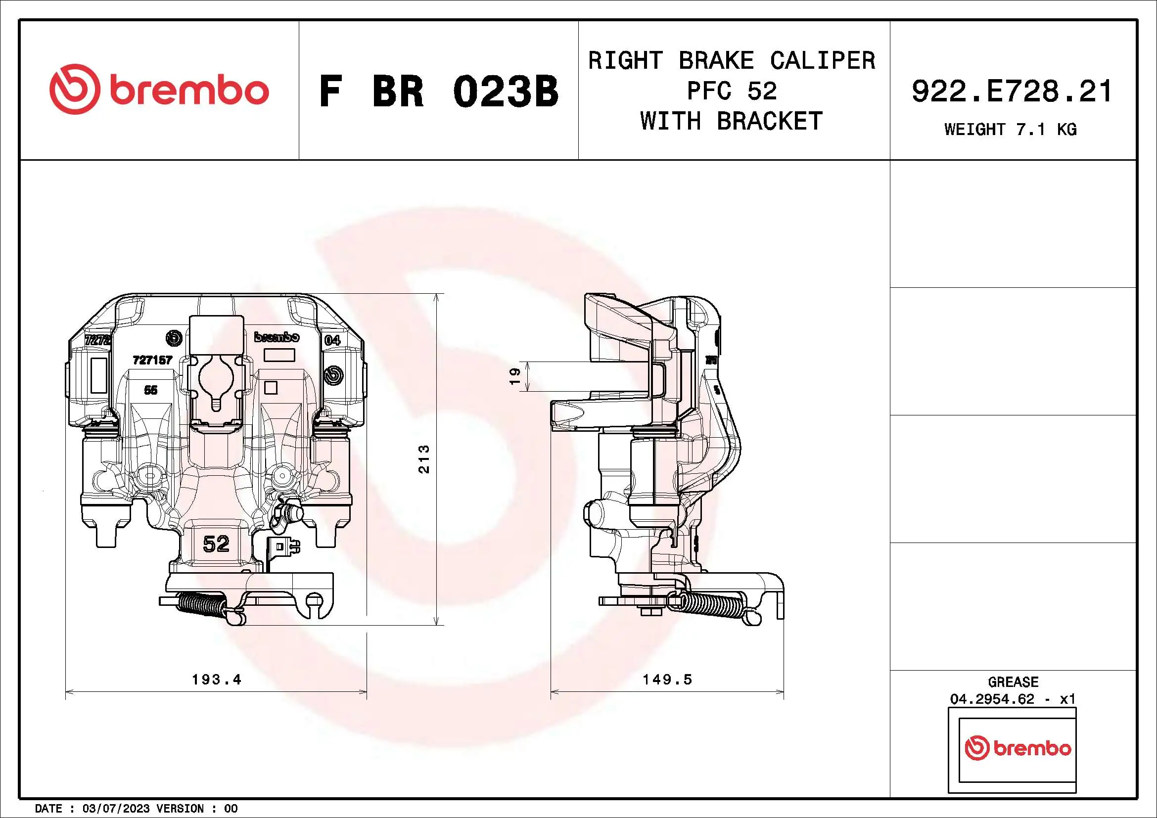 Brake Caliper PRIME LINE - With Brackets F BR 023B