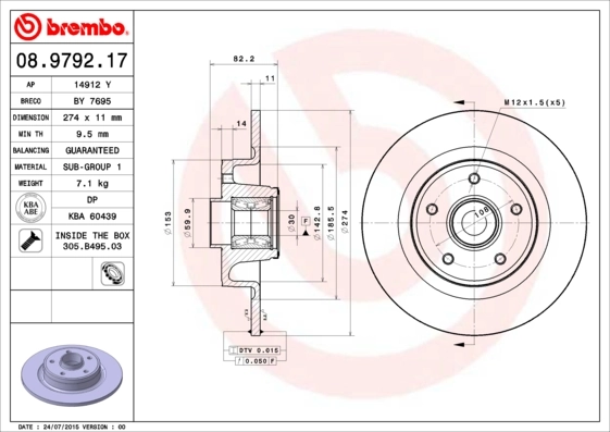 Brake Disc PRIME LINE - With Bearing Kit 08.9792.17
