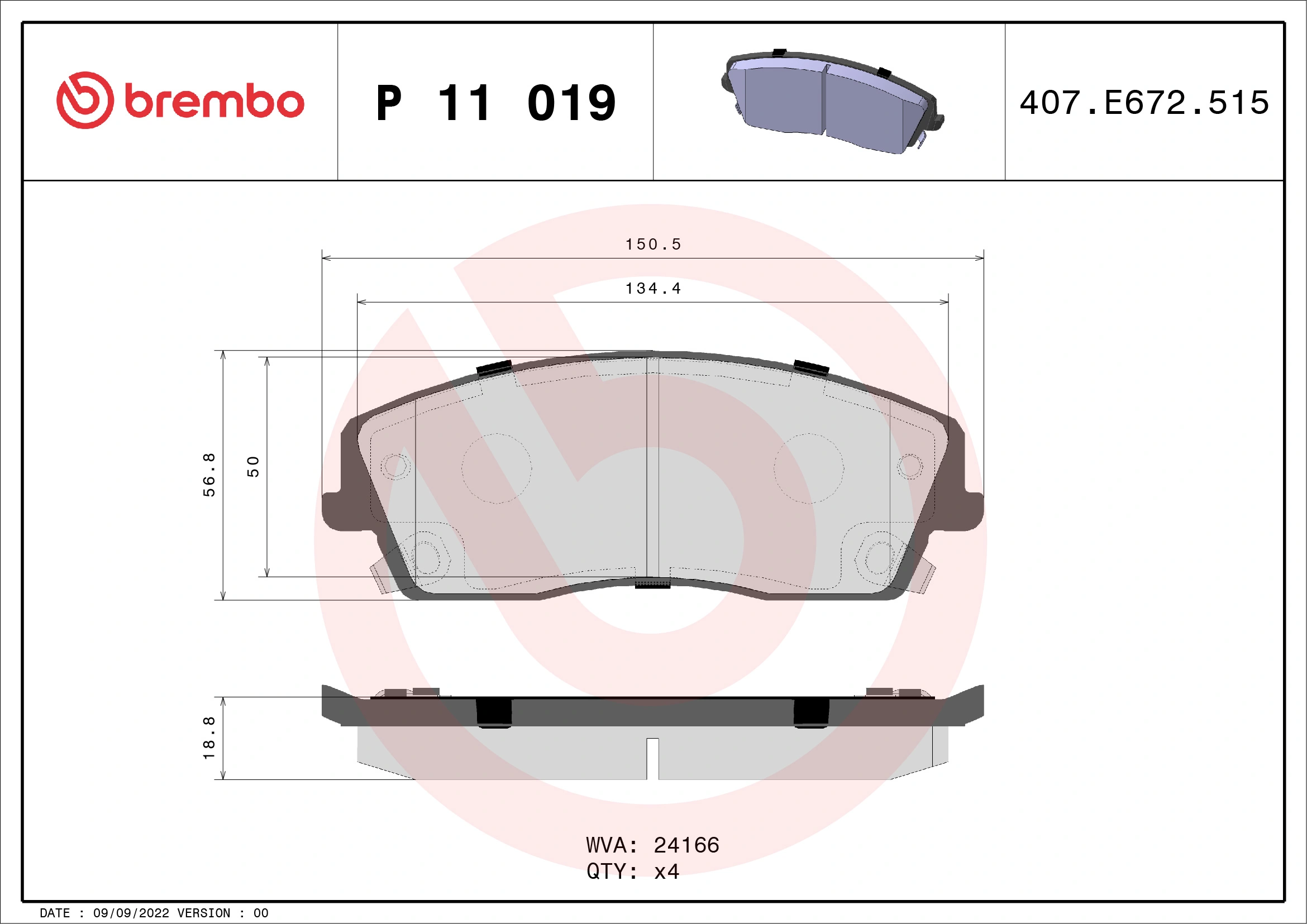 Brake Pad Set, disc brake PRIME LINE P 11 019