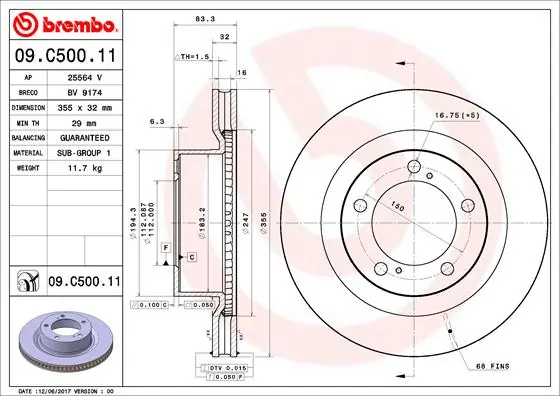 Brake Disc PRIME LINE - UV Coated 09.C500.11