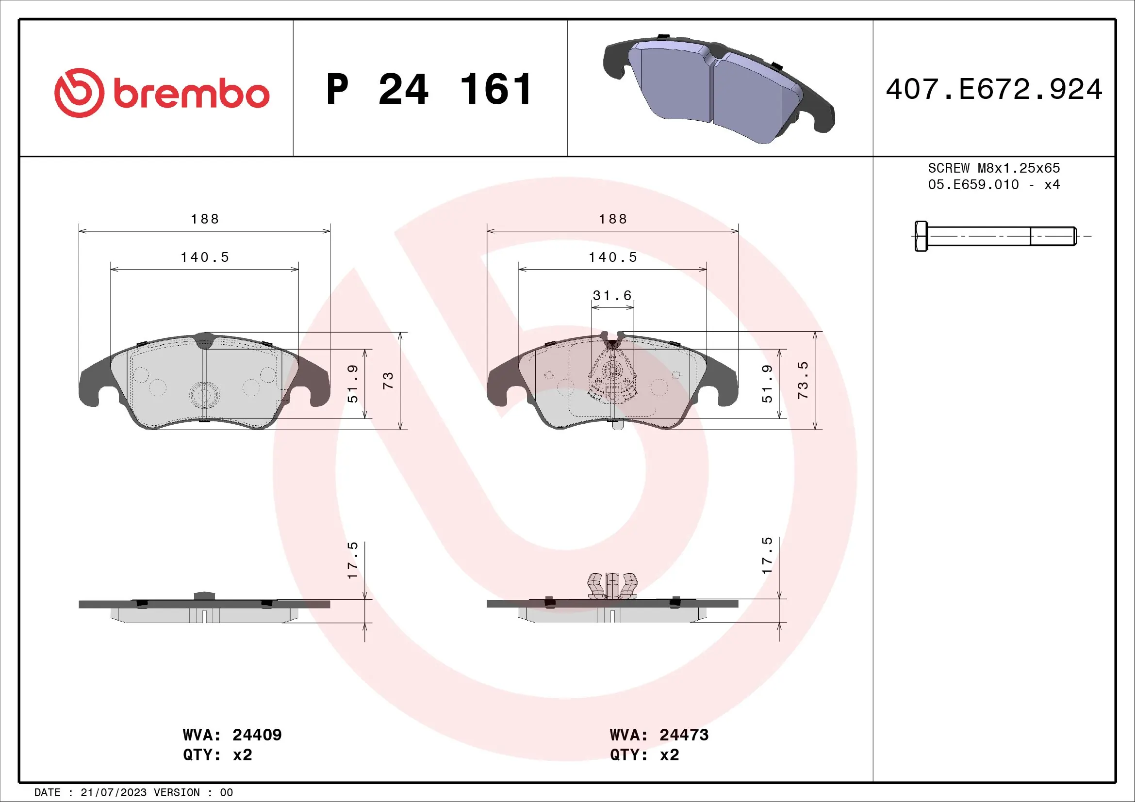 Brake Pad Set, disc brake PRIME LINE P 24 161