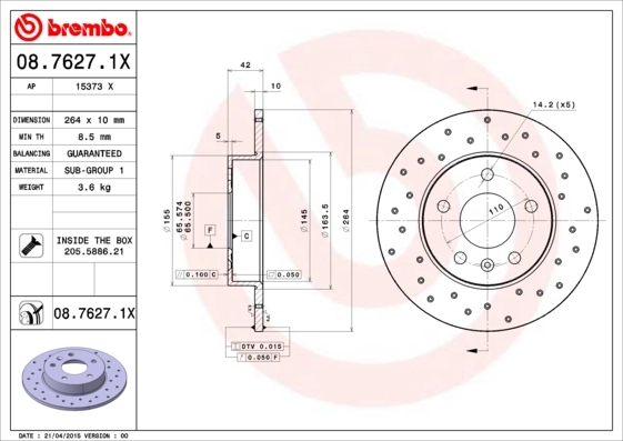 Brake Disc XTRA LINE - Xtra 08.7627.1X