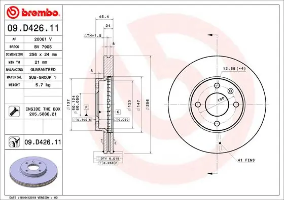 Brake Disc PRIME LINE - UV Coated 09.D426.11