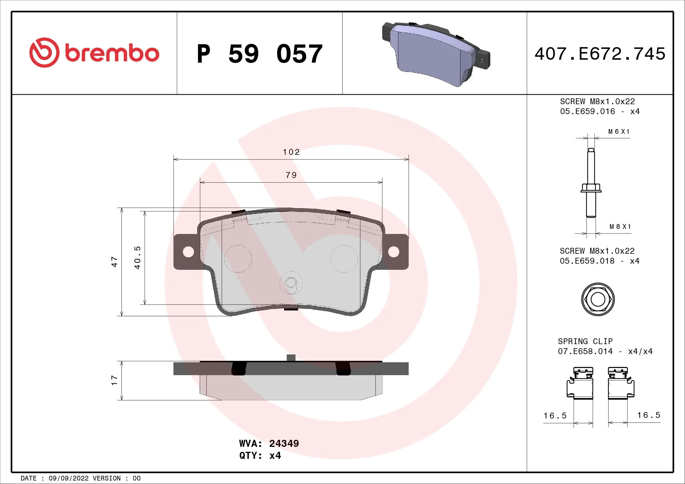 Brake Pad Set, disc brake PRIME LINE P 59 057