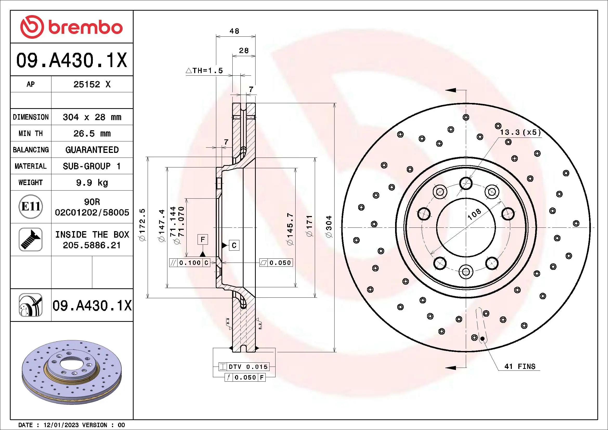 Brake Disc XTRA LINE - Xtra 09.A430.1X