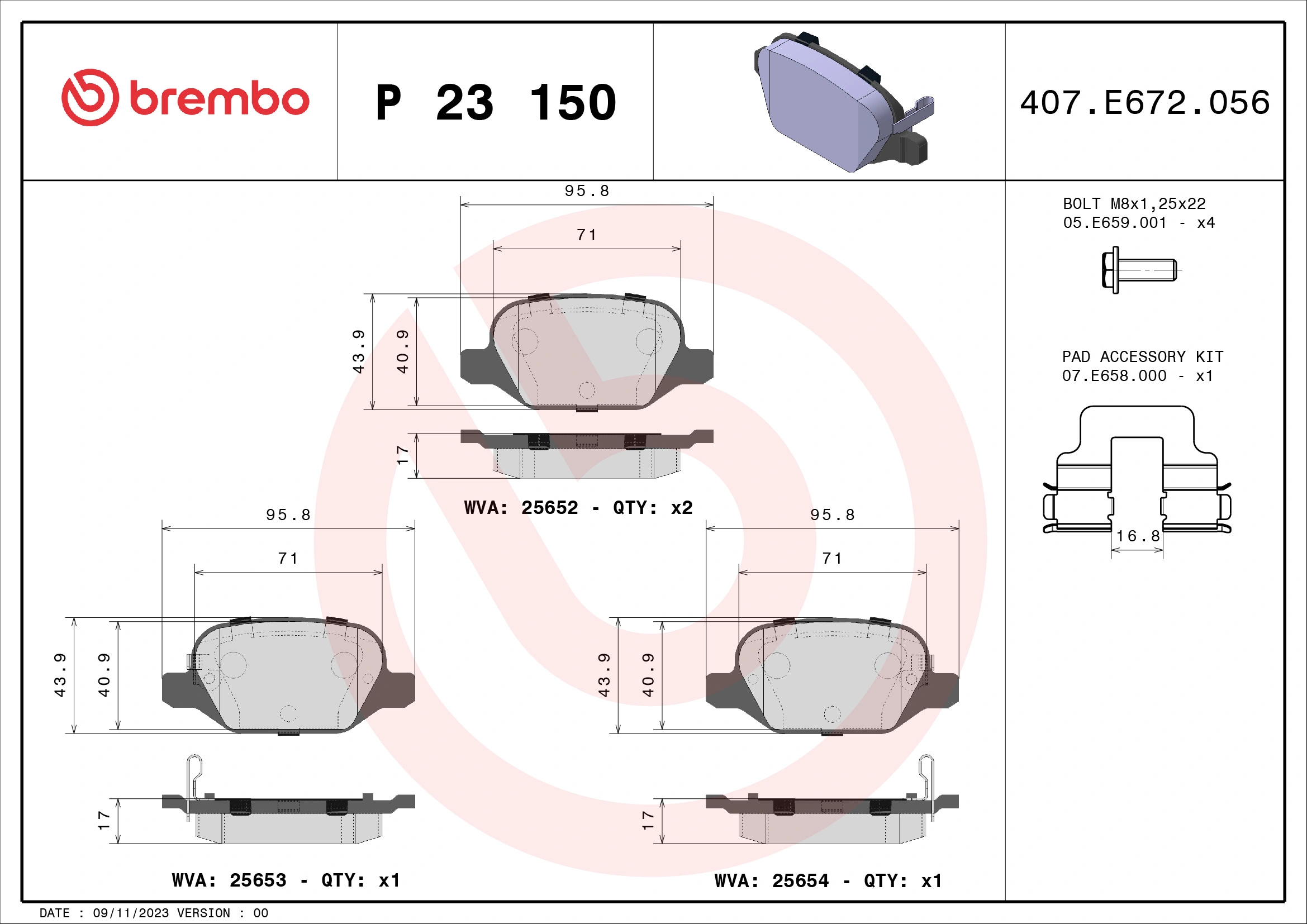 Brake Pad Set, disc brake PRIME LINE P 23 150