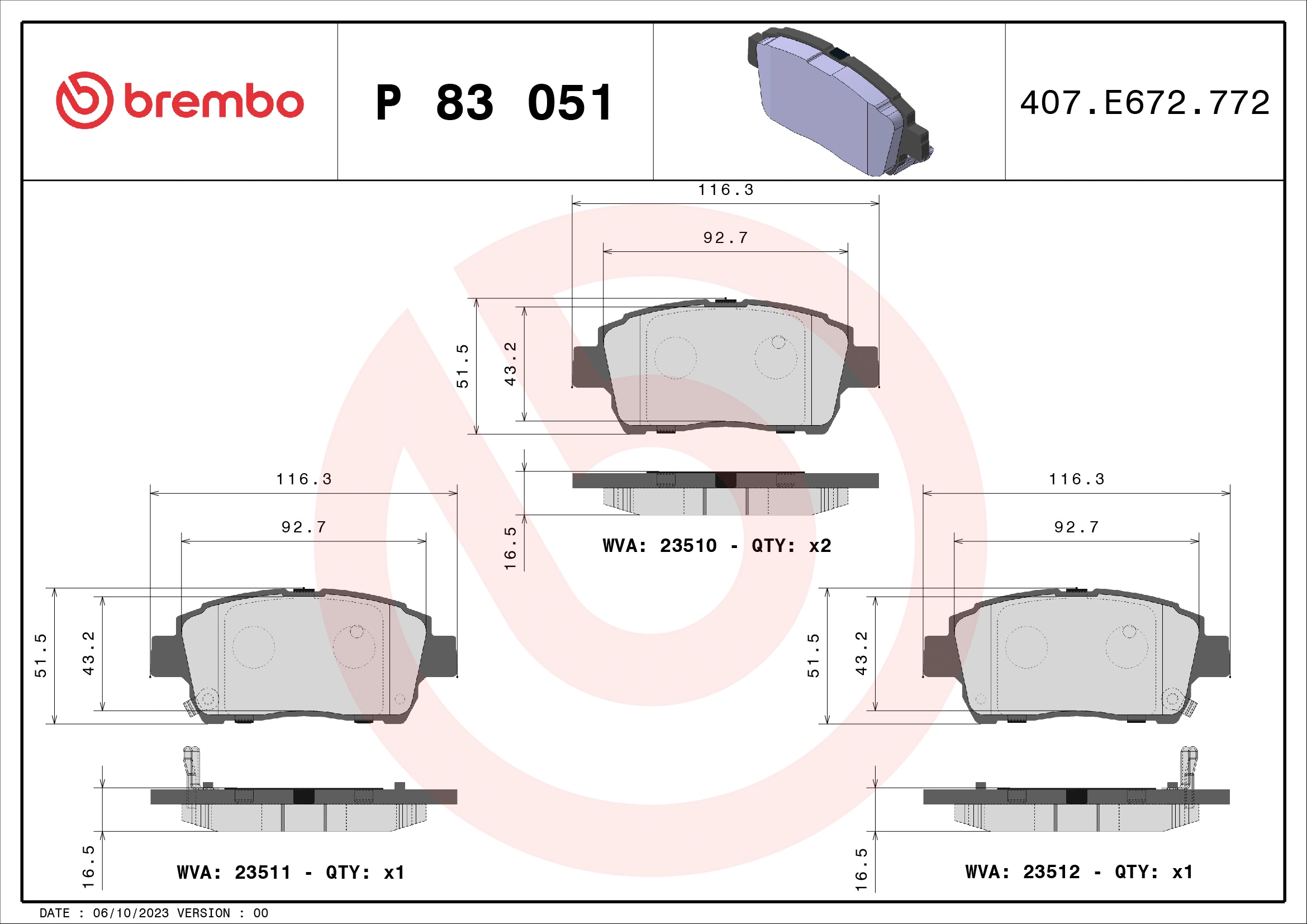 Brake Pad Set, disc brake PRIME LINE P 83 051