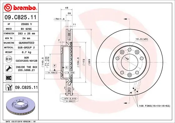 Brake Disc PRIME LINE - UV Coated 09.C825.11