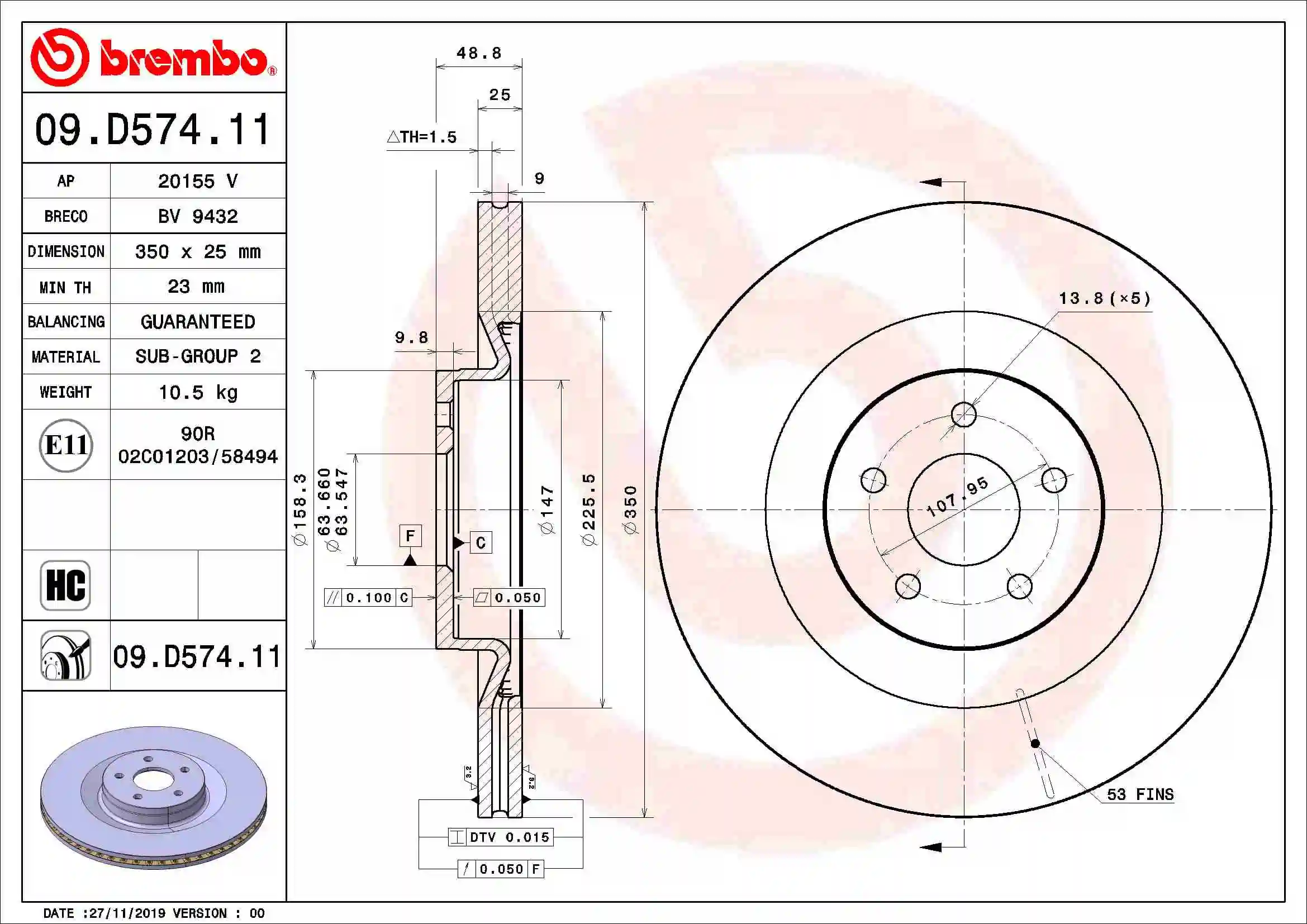 Brake Disc PRIME LINE - UV Coated 09.D574.11