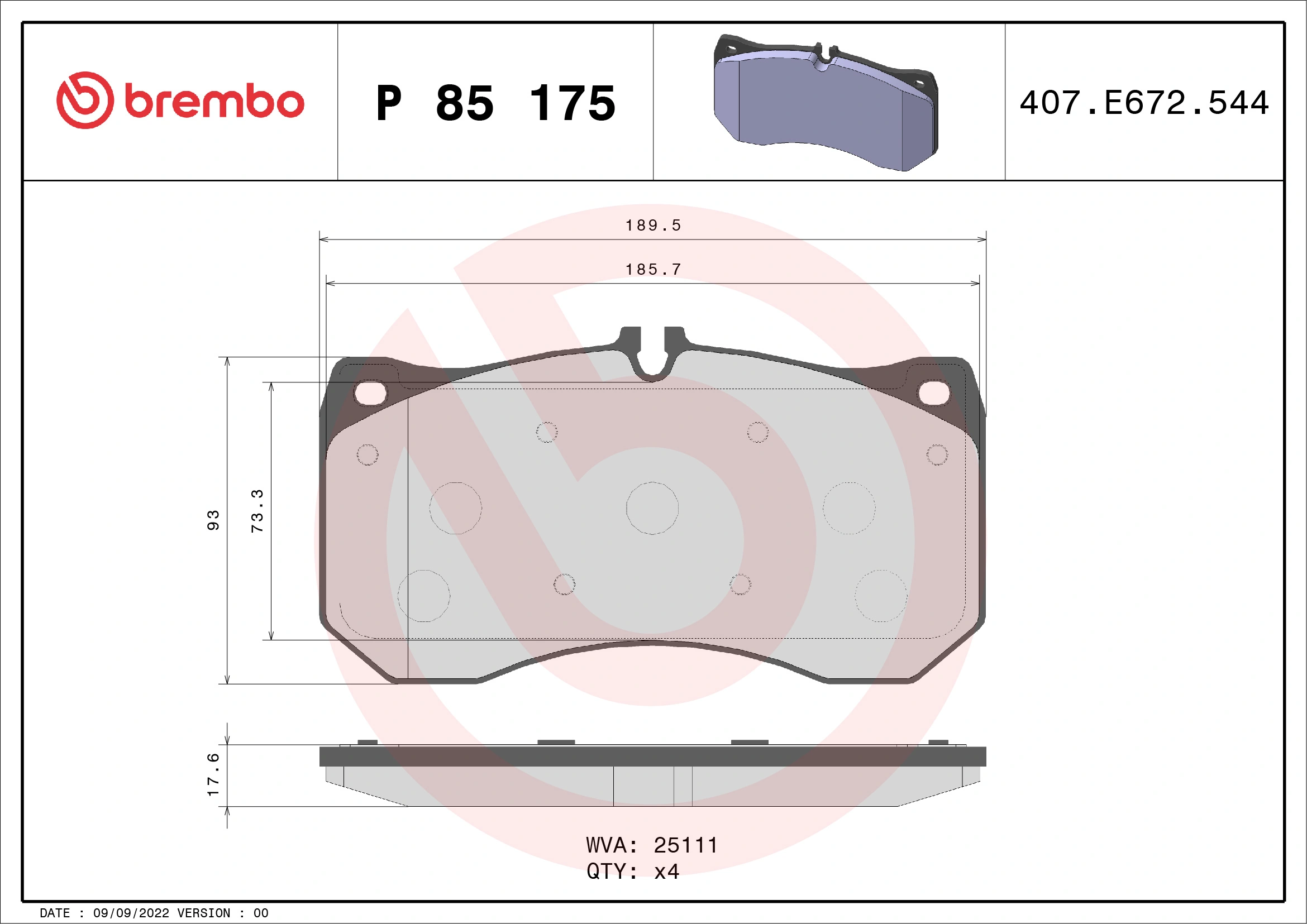 Brake Pad Set, disc brake PRIME LINE P 85 175