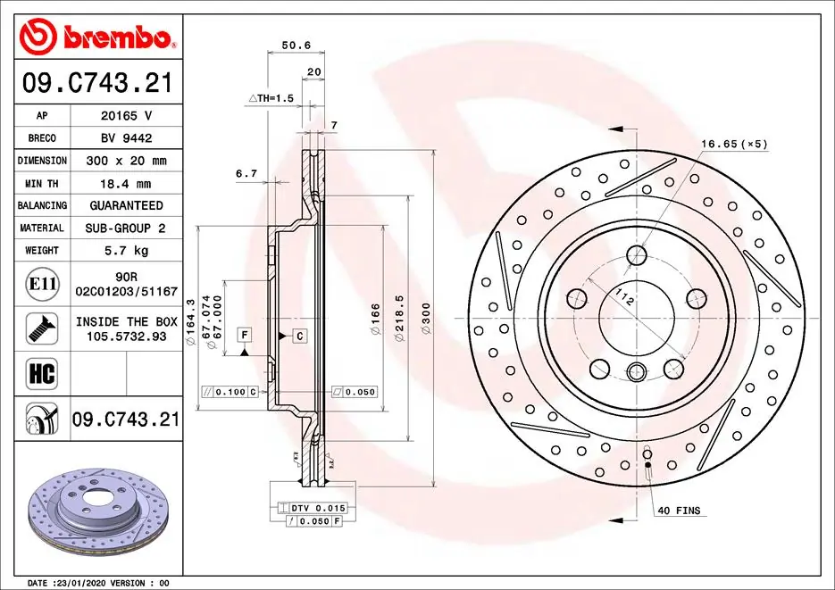 Brake Disc PRIME LINE - UV Coated 09.C743.21