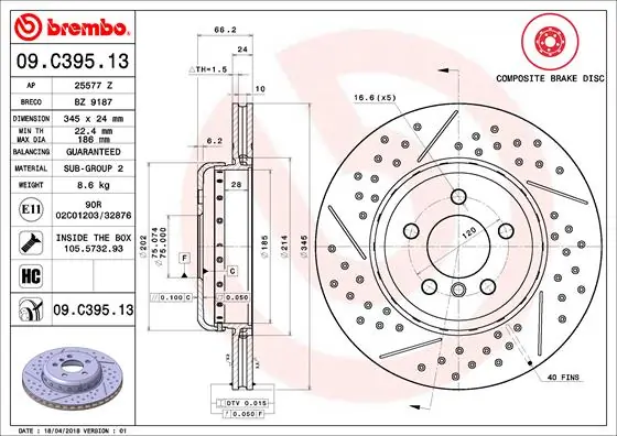 Brake Disc PRIME LINE - Composite 09.C395.13