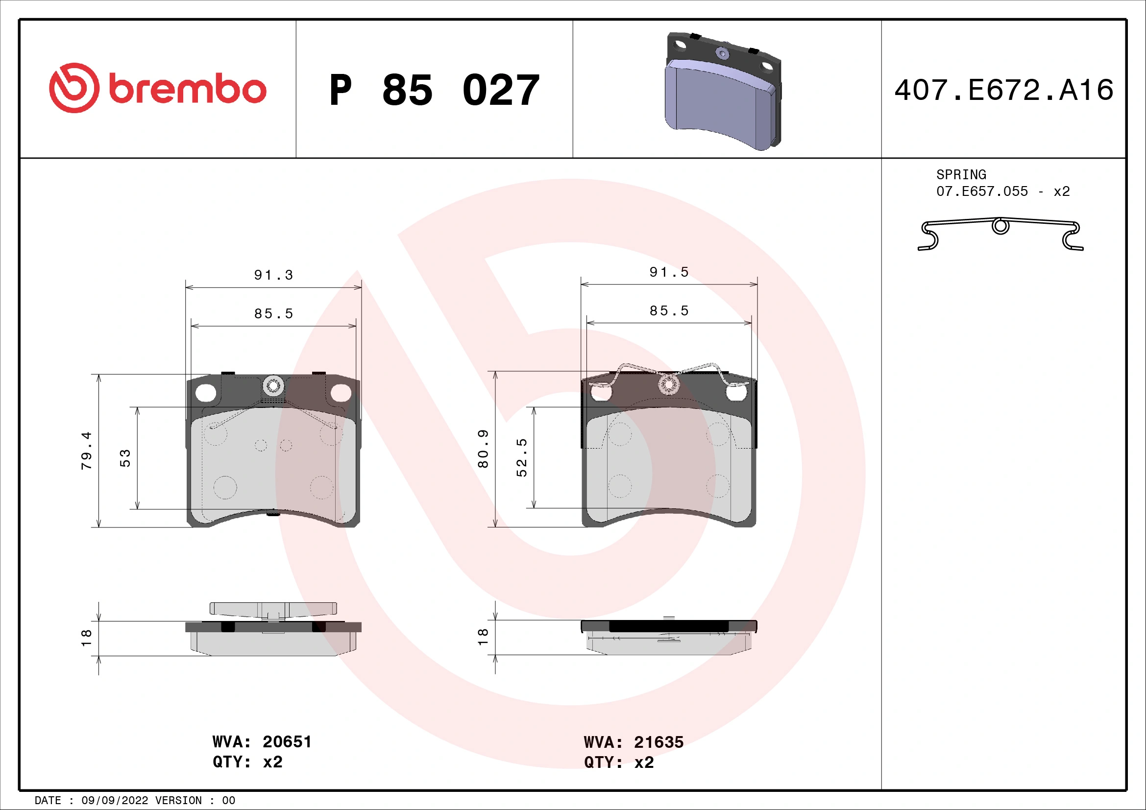 Brake Pad Set, disc brake PRIME LINE P 85 027