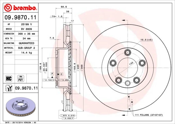 Brake Disc PRIME LINE - UV Coated 09.9870.11