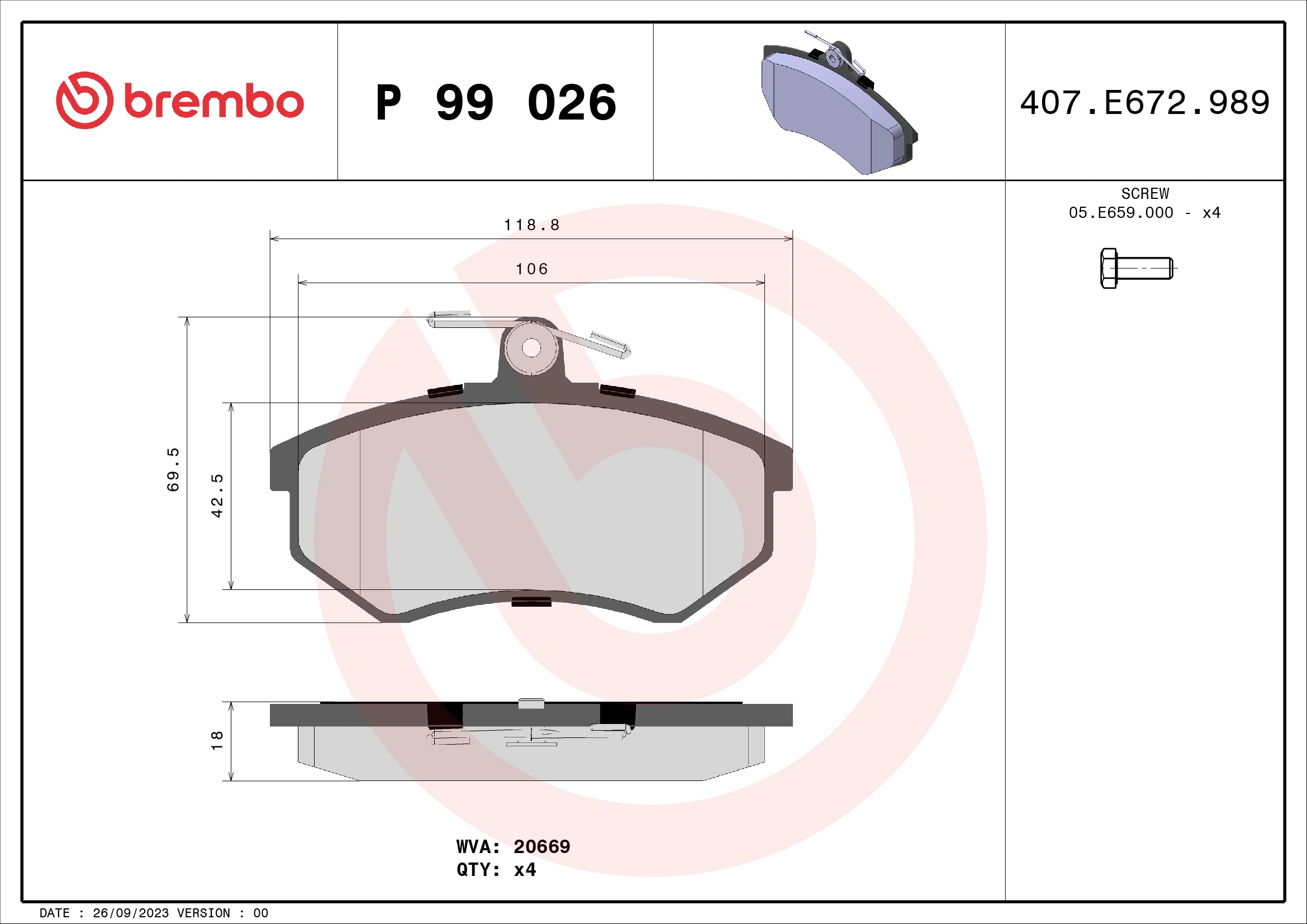 Brake Pad Set, disc brake PRIME LINE P 99 026