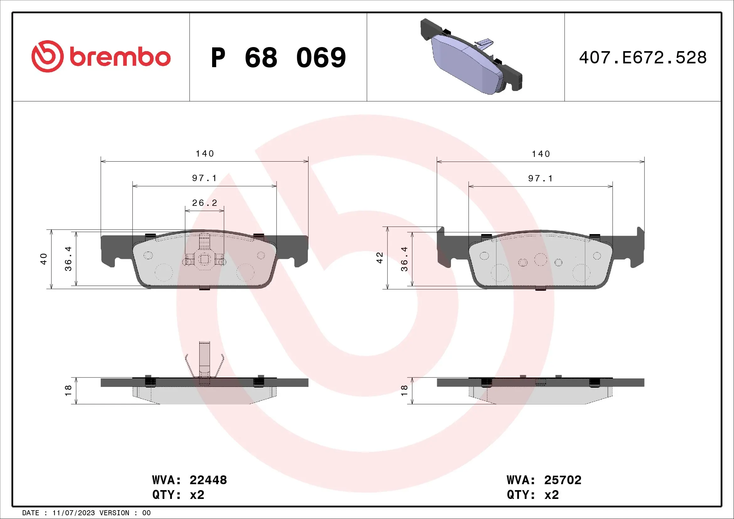 Brake Pad Set, disc brake PRIME LINE P 68 069